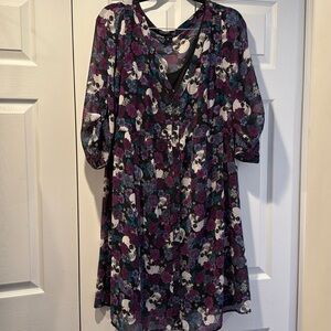 Torrid 1 Women's Skulls And Flowers Purple Dress Button Down Sheer Black Slip